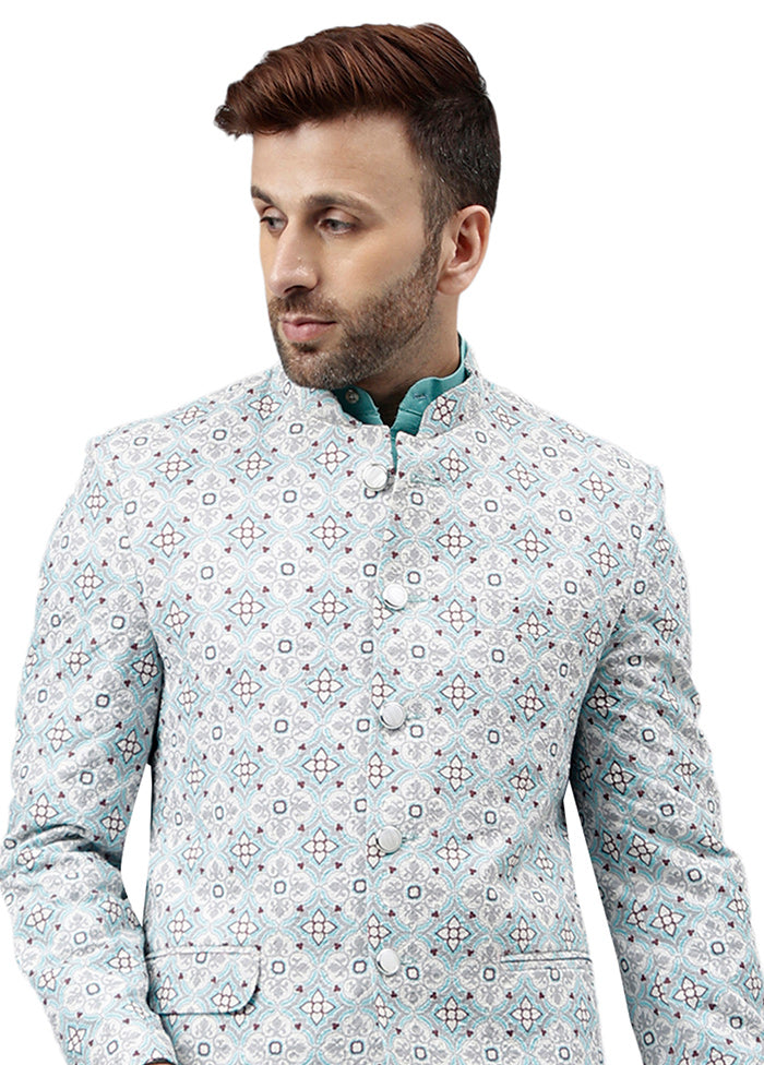 Turquoise Viscose Jacquard Blazer