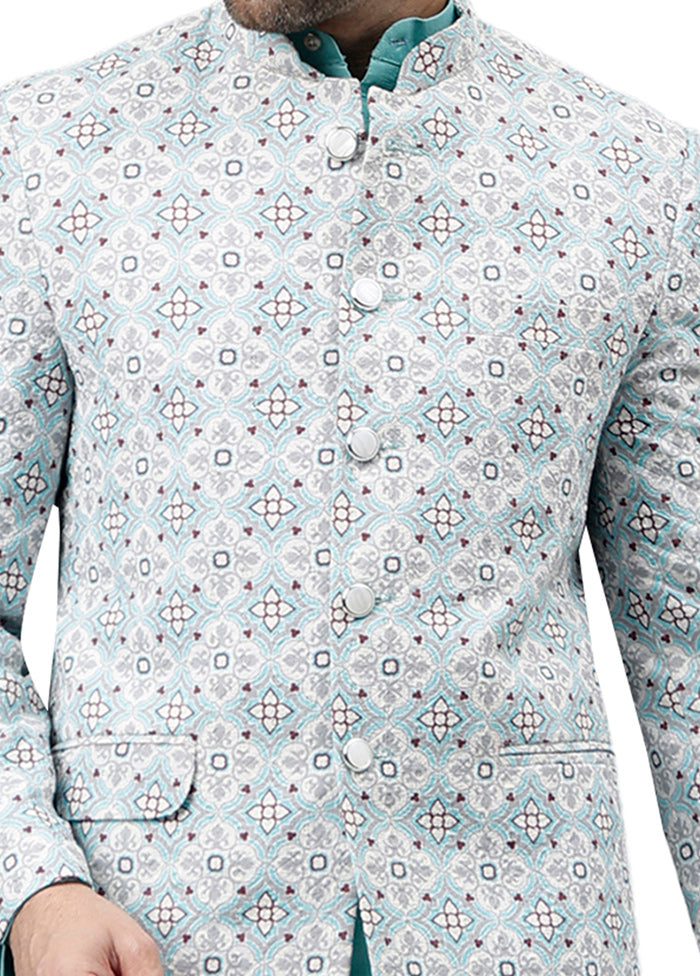 Turquoise Viscose Jacquard Blazer