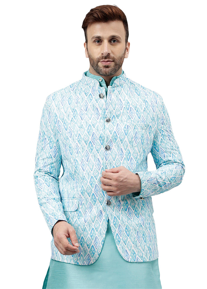 Turquoise Viscose Jacquard Blazer