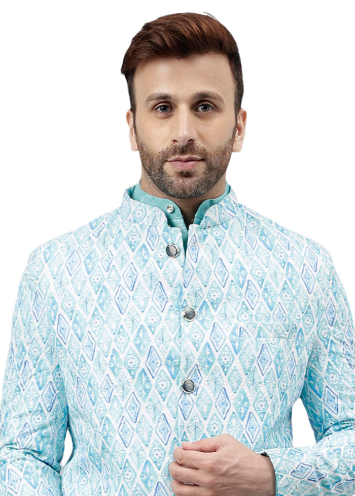 Turquoise Viscose Jacquard Blazer