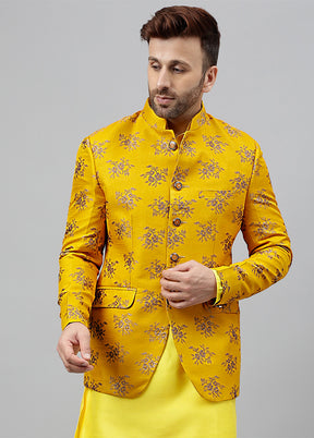 Yellow Viscose Jacquard Blazer