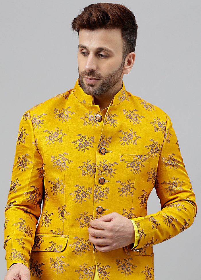 Yellow Viscose Jacquard Blazer