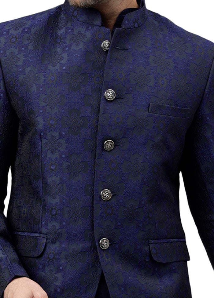 Navy Blue Viscose Jacquard Blazer