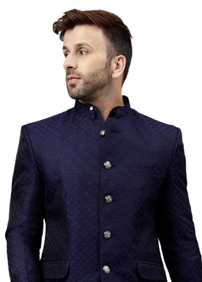 Navy Blue Viscose Jacquard Blazer