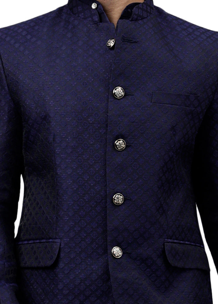 Navy Blue Viscose Jacquard Blazer