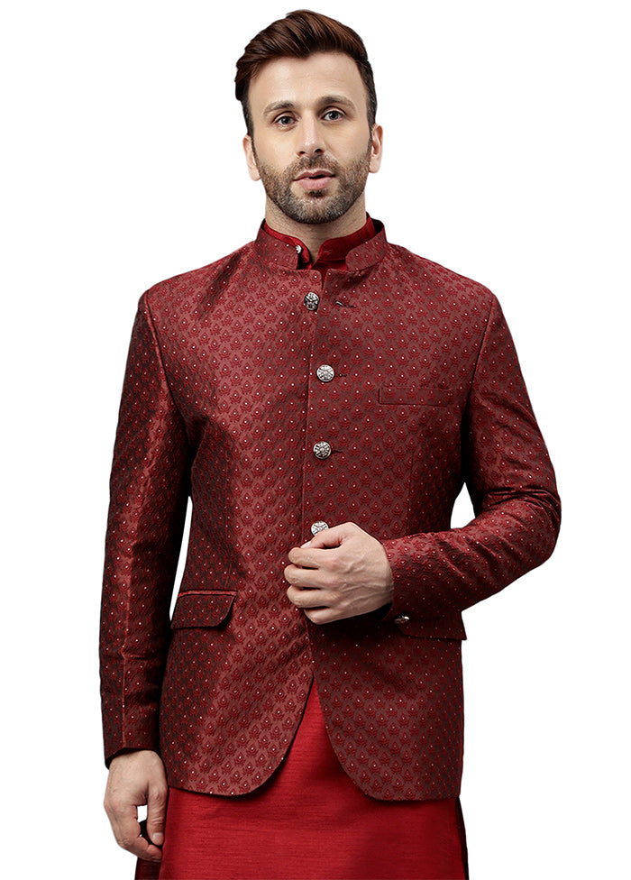 Maroon Viscose Jacquard Blazer