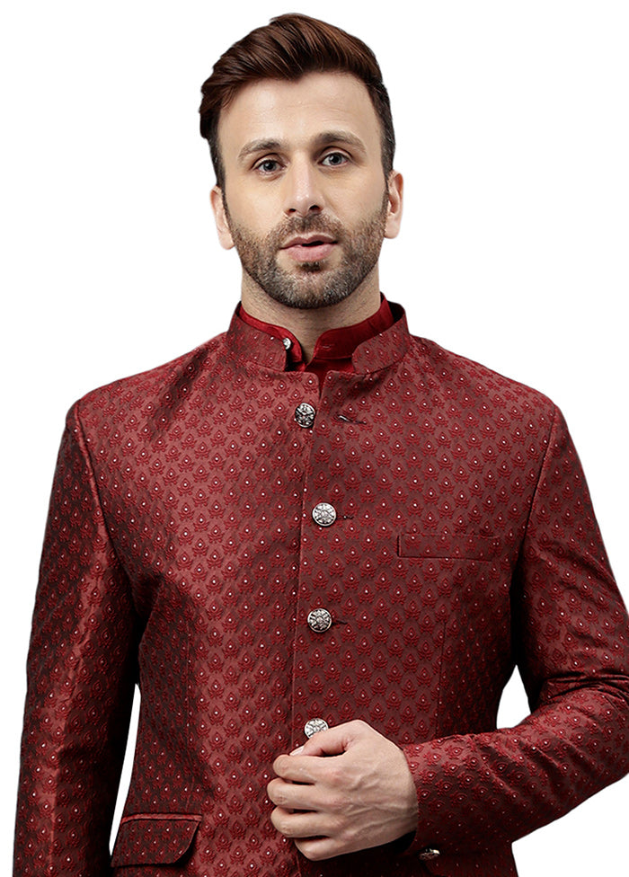 Maroon Viscose Jacquard Blazer