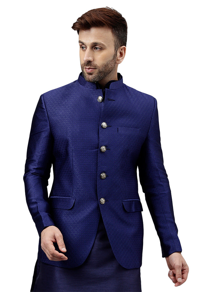 Navy Blue Viscose Jacquard Blazer