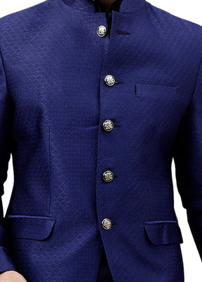 Navy Blue Viscose Jacquard Blazer