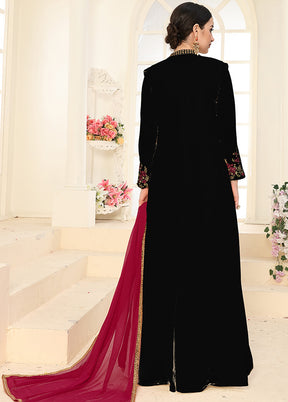 3 Pc Black Unstitched Georgett Suit Set With Dupatta VDDIT2803289 - Indian Silk House Agencies