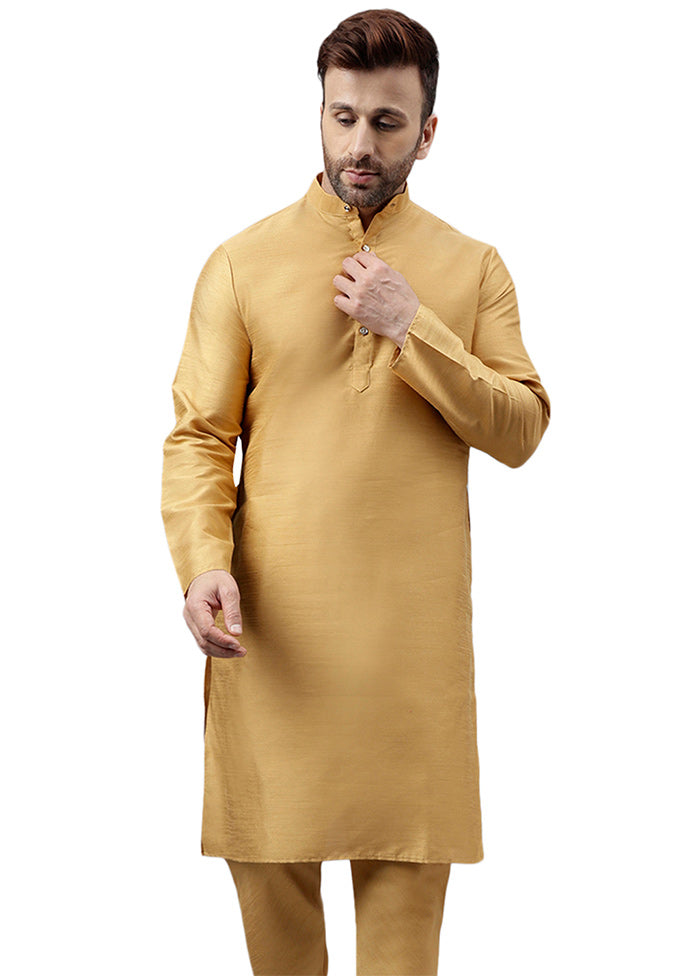 Cream Dupion Silk Solid Kurta