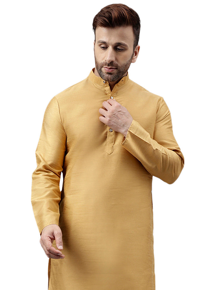 Cream Dupion Silk Solid Kurta