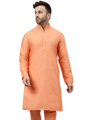 Dark Peach Dupion Silk Solid Kurta