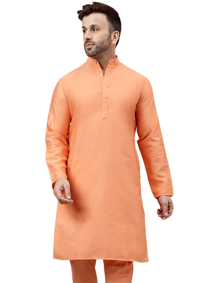 Dark Peach Dupion Silk Solid Kurta