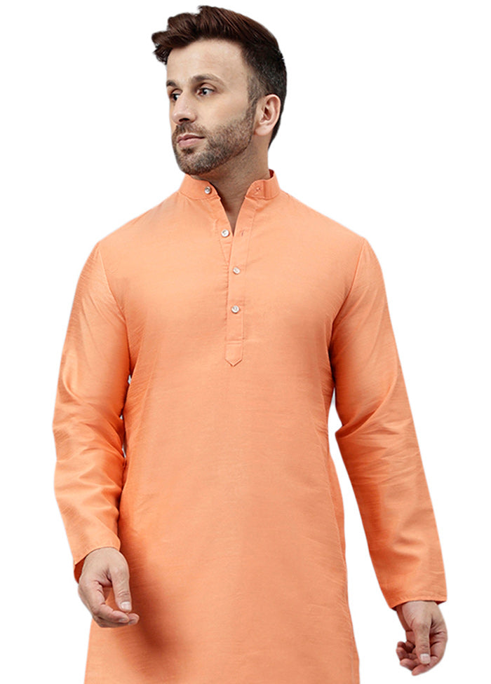 Dark Peach Dupion Silk Solid Kurta