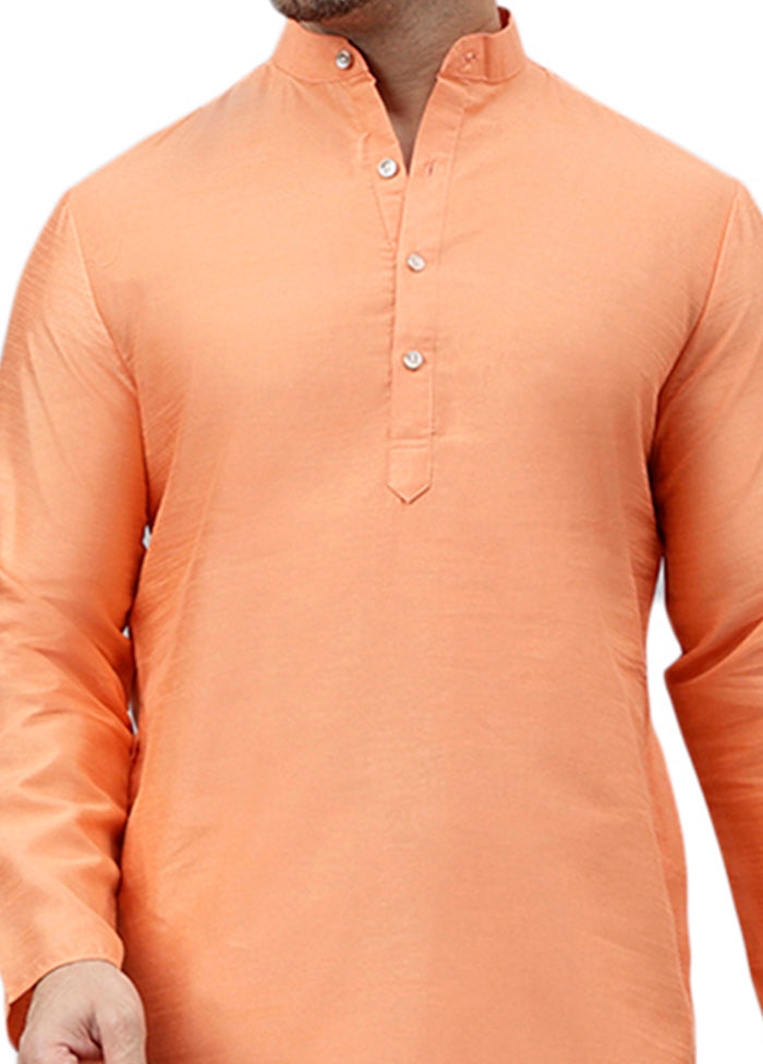 Dark Peach Dupion Silk Solid Kurta