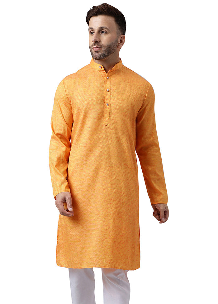 Orange Silk Jacquard Kurta