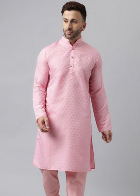 Pink Viscose Jacquard Long Kurta