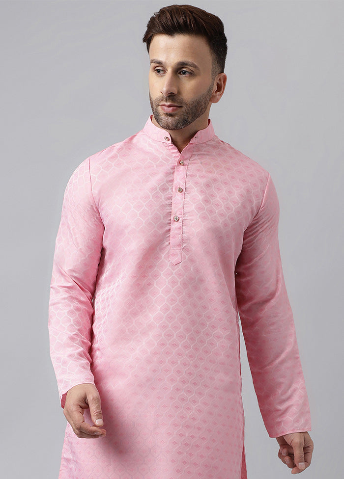 Pink Viscose Jacquard Long Kurta