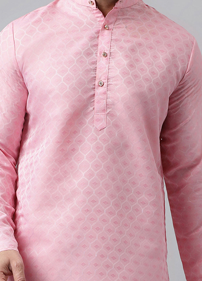 Pink Viscose Jacquard Long Kurta