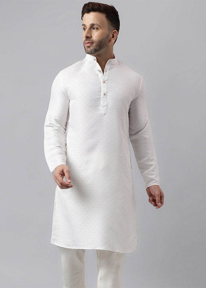 White Viscose Jacquard Long Kurta