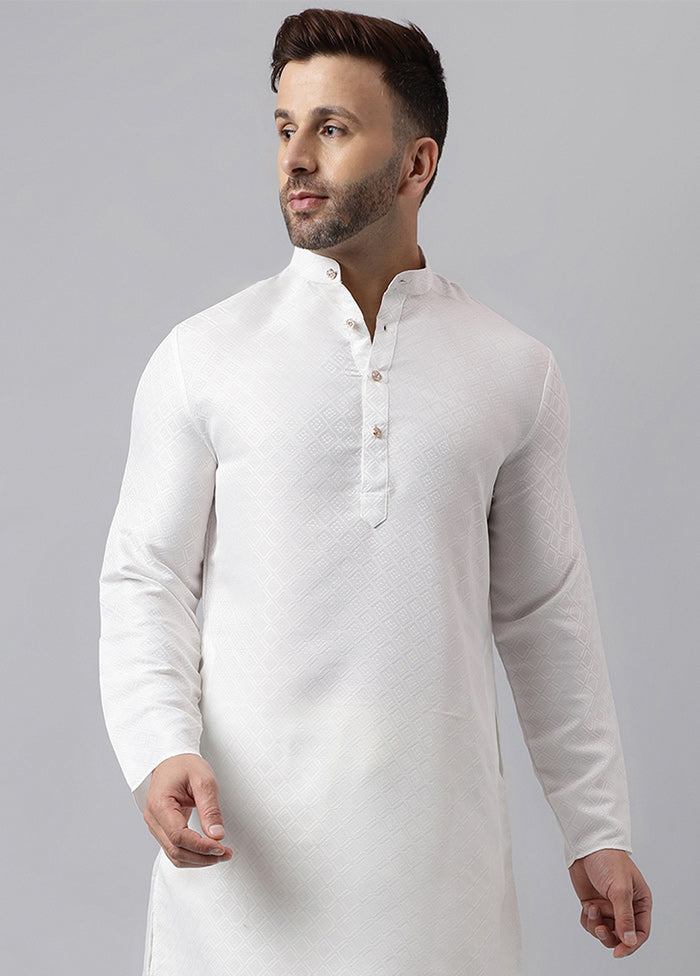 White Viscose Jacquard Long Kurta