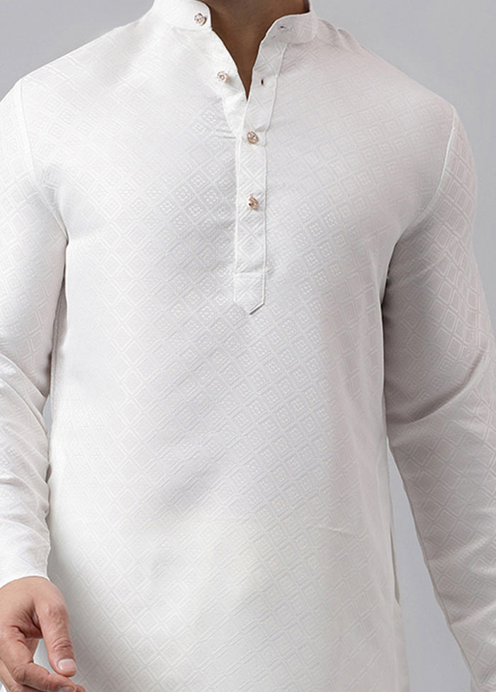 White Viscose Jacquard Long Kurta