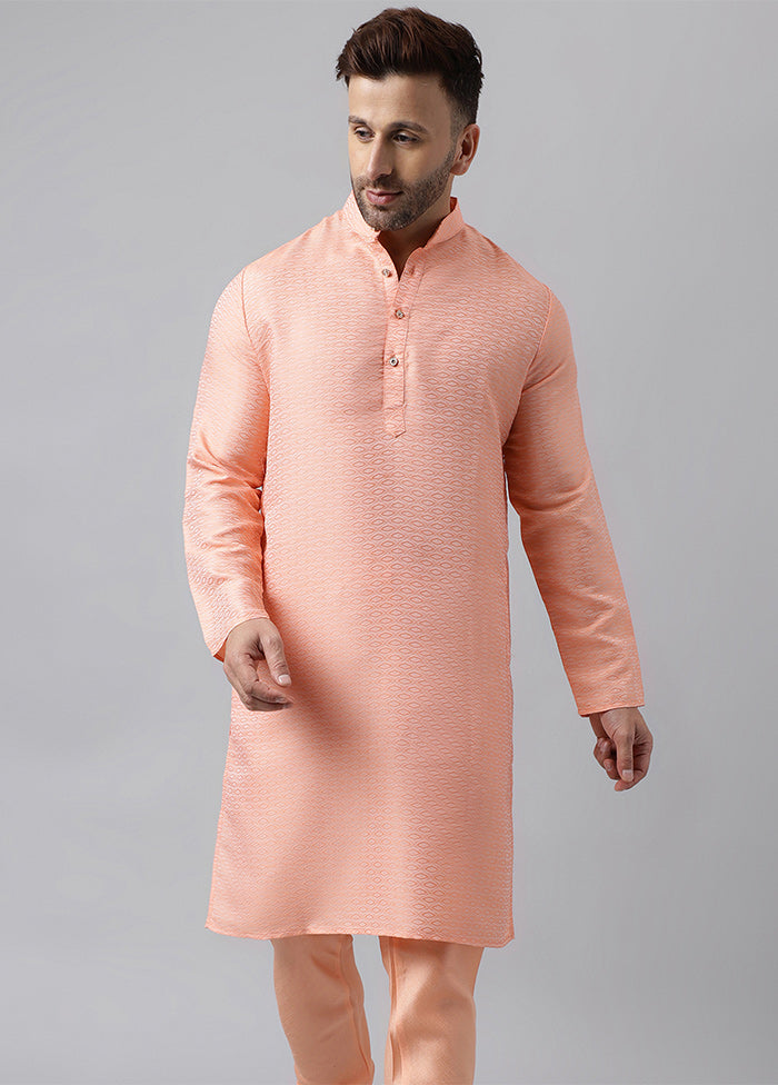 Light Peach Viscose Jacquard Long Kurta