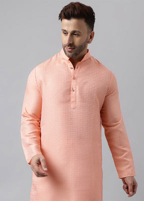 Light Peach Viscose Jacquard Long Kurta