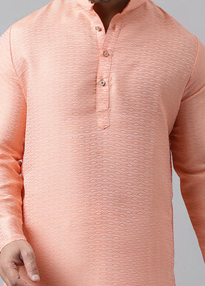 Light Peach Viscose Jacquard Long Kurta