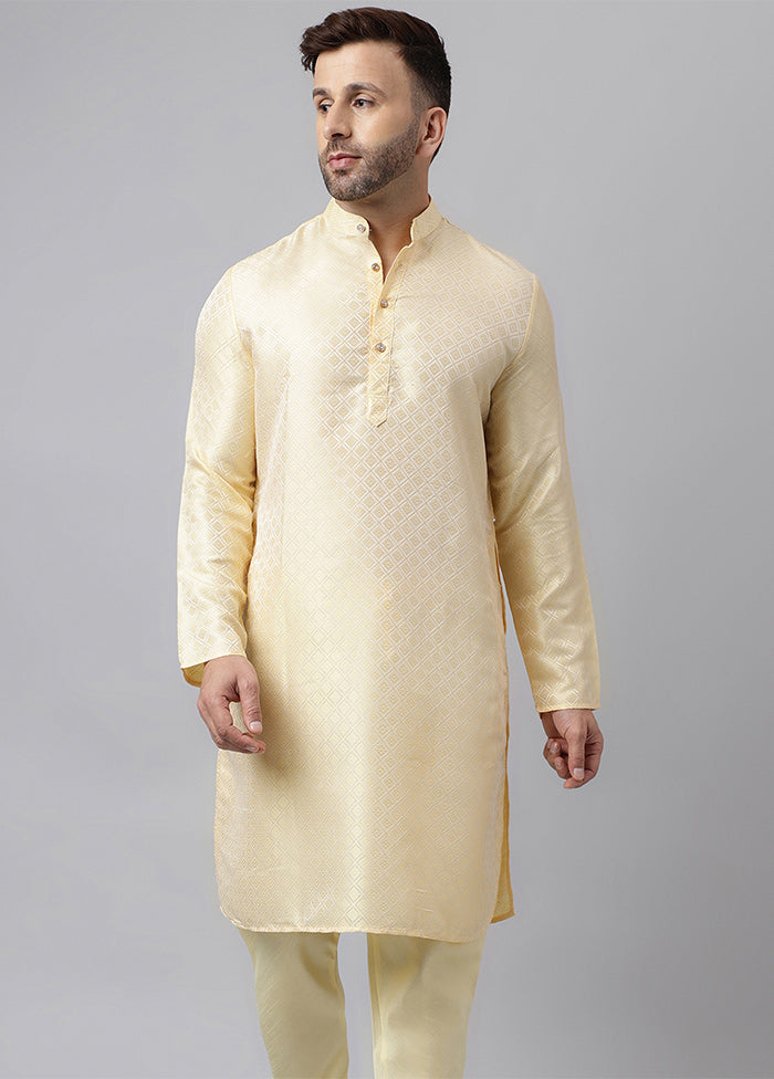 Cream Viscose Jacquard Long Kurta