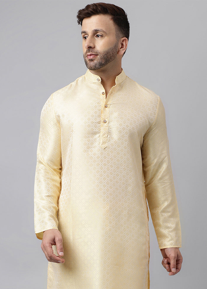 Cream Viscose Jacquard Long Kurta