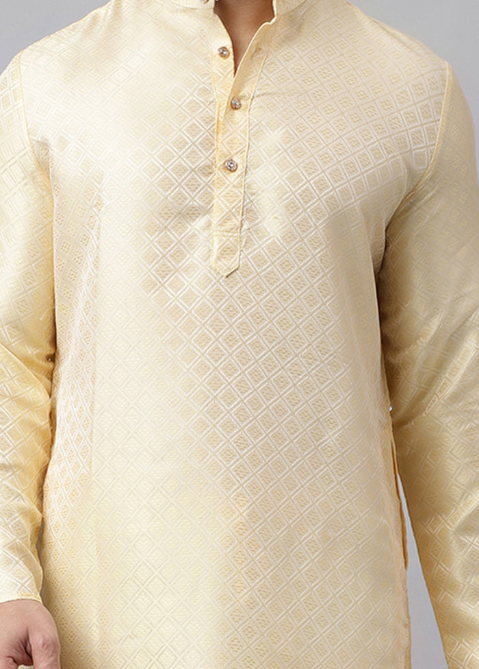 Cream Viscose Jacquard Long Kurta