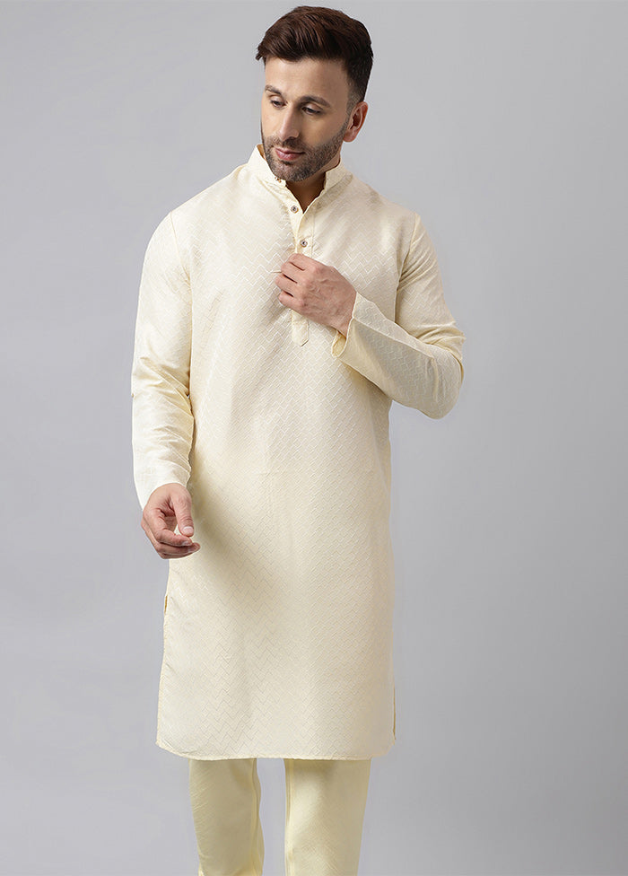 Cream Viscose Jacquard Long Kurta