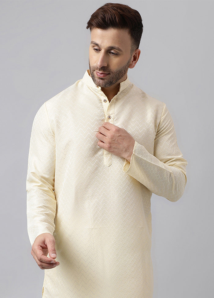 Cream Viscose Jacquard Long Kurta