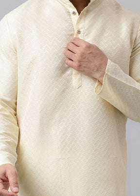 Cream Viscose Jacquard Long Kurta