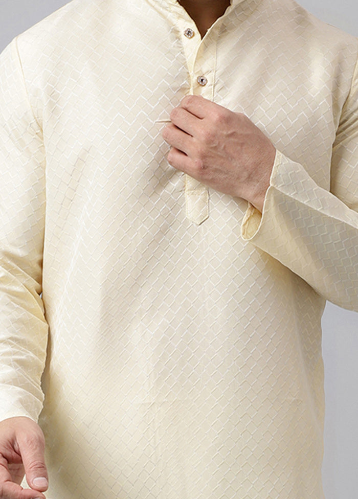 Cream Viscose Jacquard Long Kurta