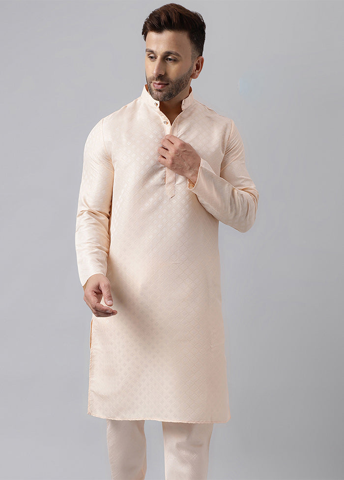 Cream Viscose Jacquard Long Kurta