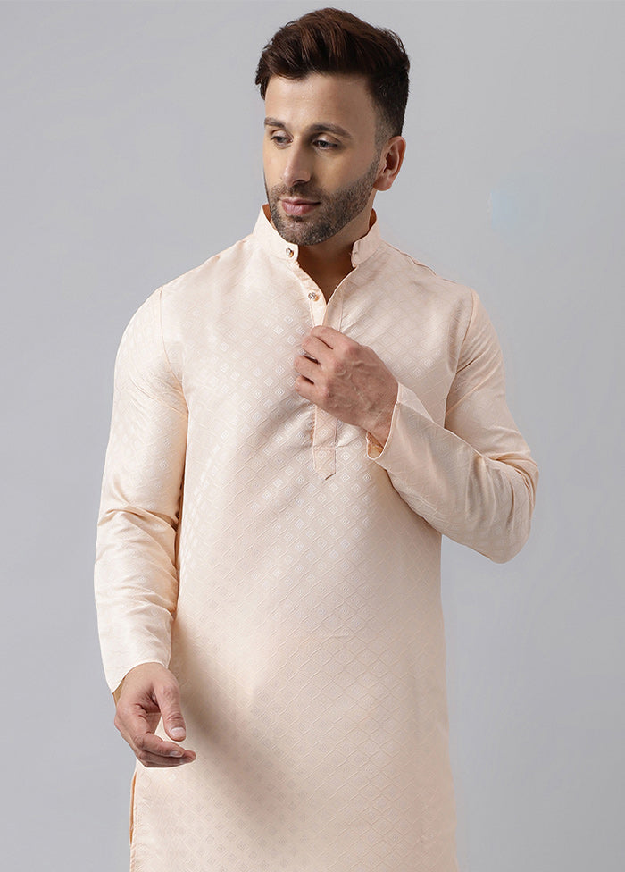 Cream Viscose Jacquard Long Kurta