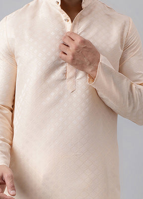 Cream Viscose Jacquard Long Kurta