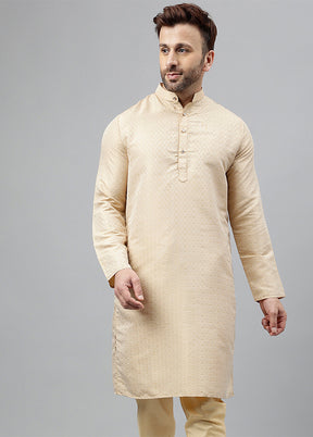 Cream Viscose Jacquard Long Kurta