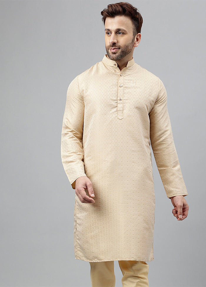 Cream Viscose Jacquard Long Kurta