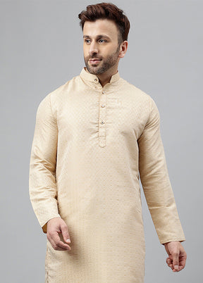 Cream Viscose Jacquard Long Kurta