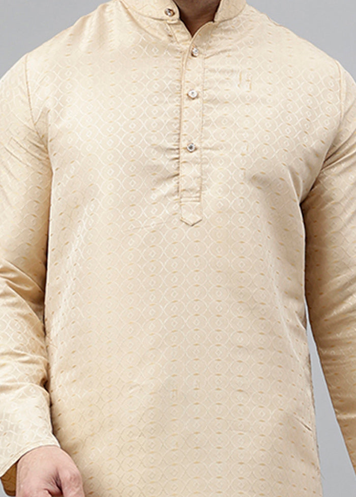 Cream Viscose Jacquard Long Kurta