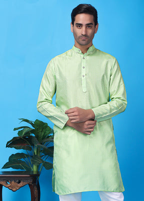 Sea Green Silk Jacquard Knee Length Kurta