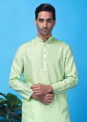 Sea Green Silk Jacquard Knee Length Kurta