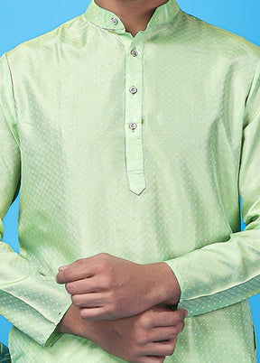 Sea Green Silk Jacquard Knee Length Kurta