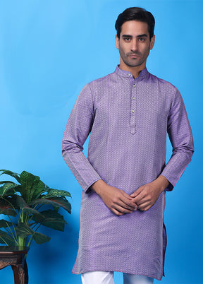 Light Purple Silk Jacquard Knee Length Kurta