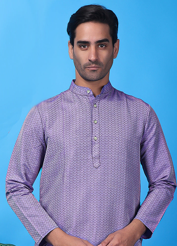 Light Purple Silk Jacquard Knee Length Kurta