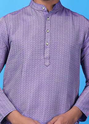 Light Purple Silk Jacquard Knee Length Kurta